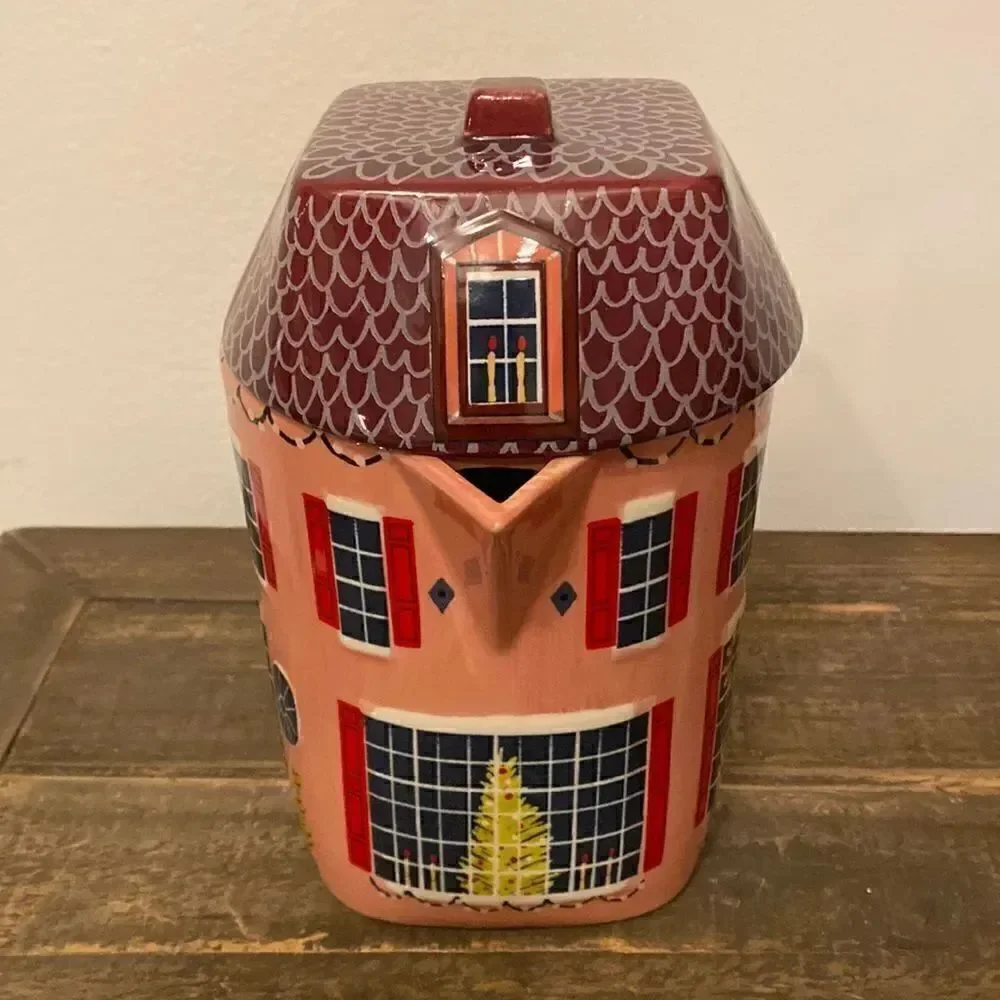 NWT ANTHROPOLOGIE Christmas Chalet Teapot Holiday House Pink Red